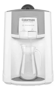 Purificador Colormaq Premium destacando sua capacidade de 2,3L de água gelada e facilidade de manutenção
