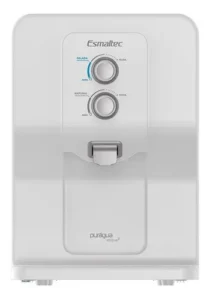 Purificador Esmaltec Purágua Acqua 7 mostrando seus 7 níveis de temperatura e sistema de compressor