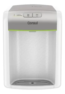 Purificador de água Consul CPB34 com compressor mostrando água gelada sendo servida